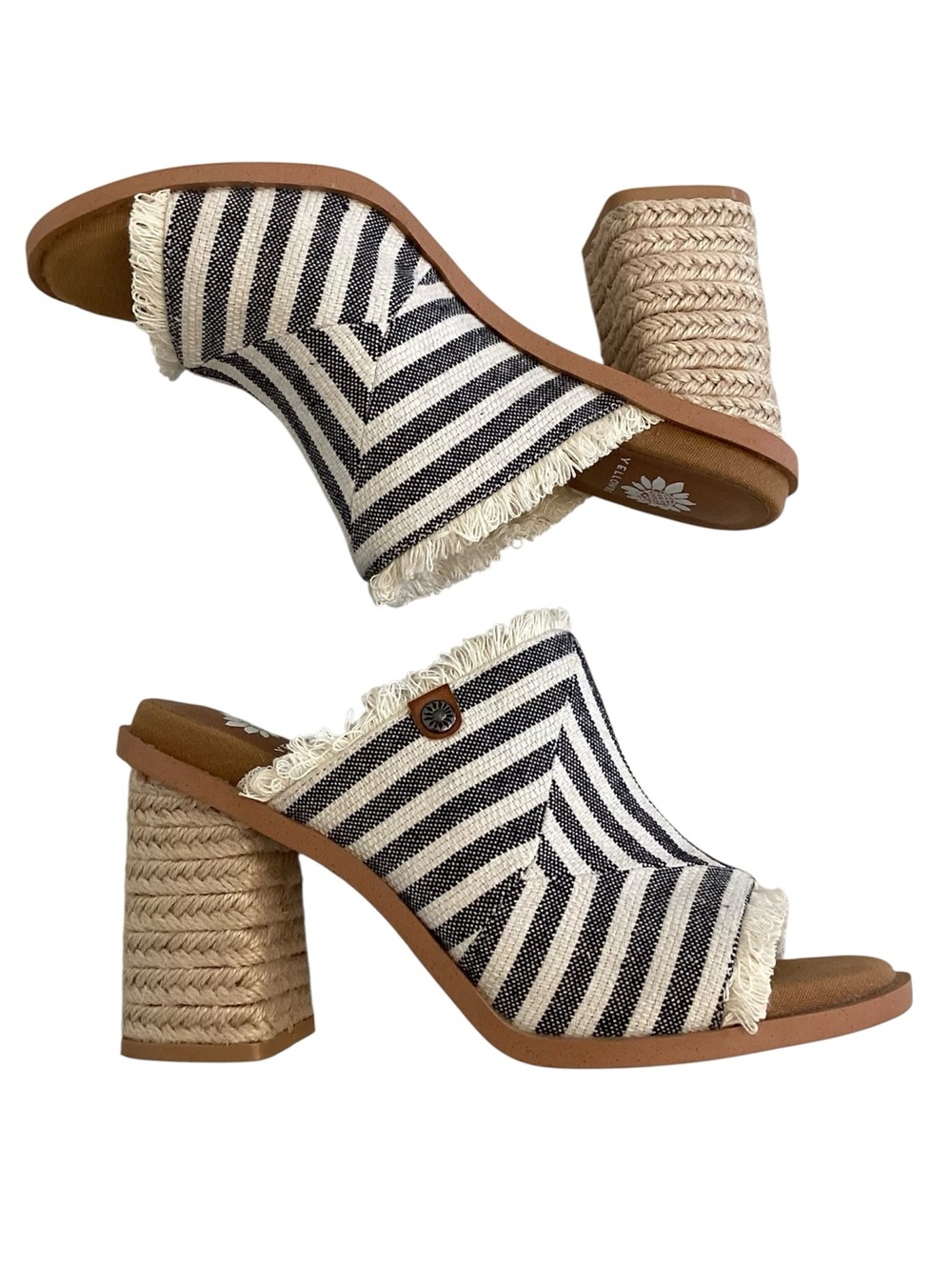 Yellow Box 9 Caddie Striped Black & White Espadrille Block Heel Women’s Sandals